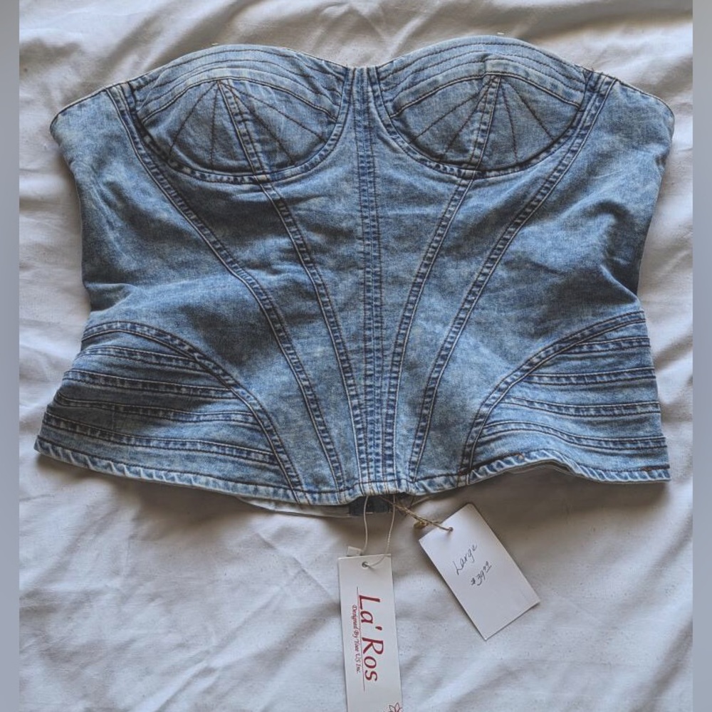 La’ Ros , Denim corset tube top, size large NWT